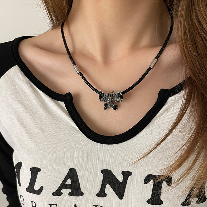 Fekete pillangó személyre szabott nyaklánc női magas fokú medál