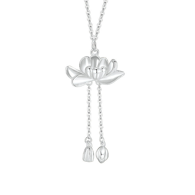 S925 reines Silber Zwei Shihuan Lotus Tassel Halskette Frauen alte gute Dinge