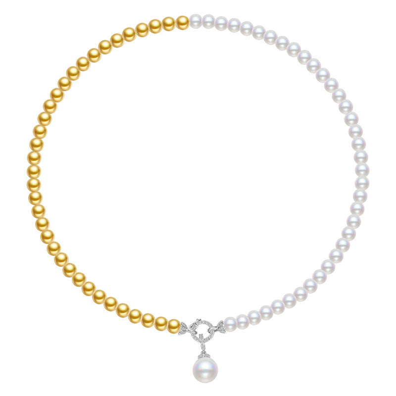 925 Silver Bi-Color Stitching Shijia Shell Pearls Colier Colier Light Lux Proiectare înaltă sens