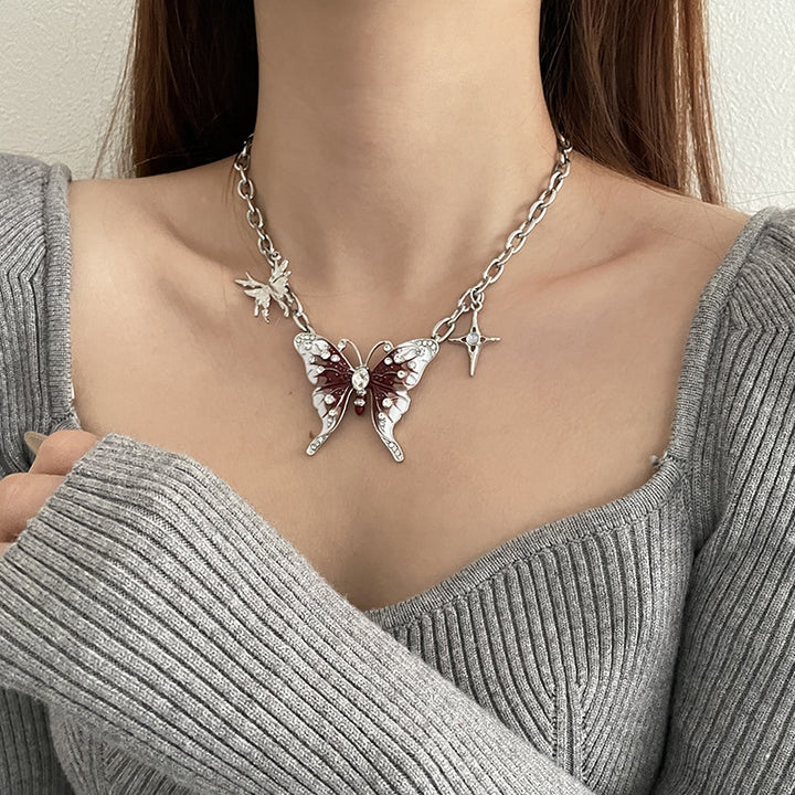 Exaggerated Heavy Industry Red Butterfly Necklace