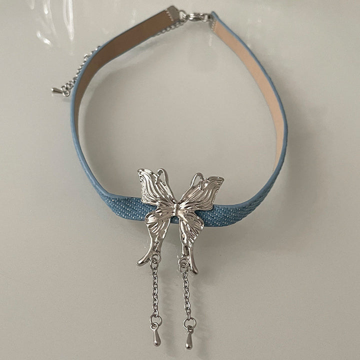Blue Collar Butterfly Tassel Necklace