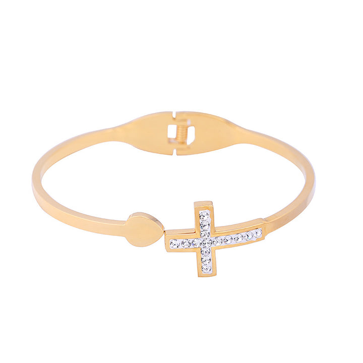 Dames Creative Double Layer Cross Diamond Loving Heart met openingsroestvrijstalen armband