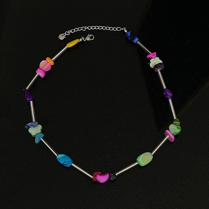 Sweet Cool Colorful Gravel Beaded Necklace