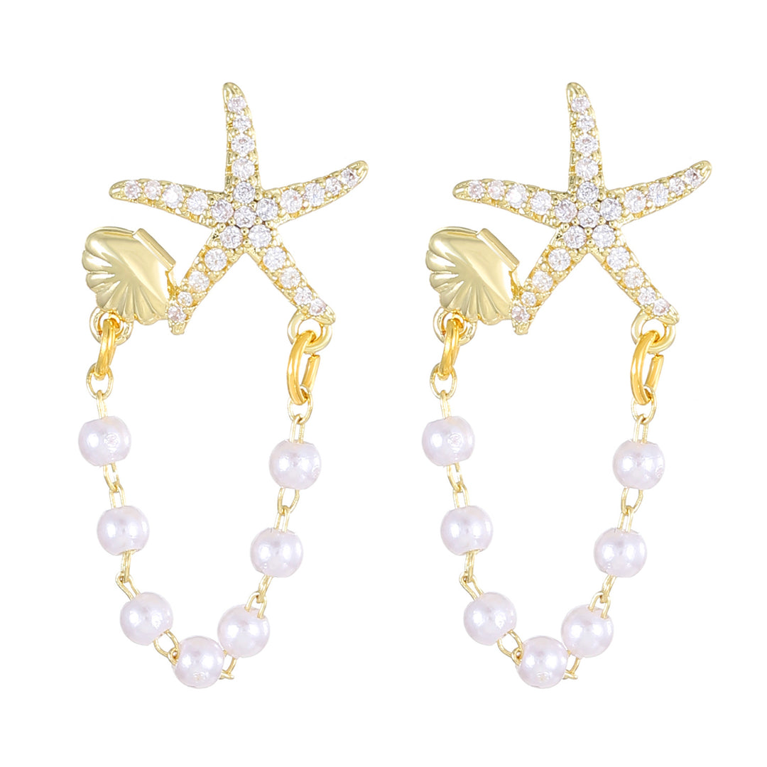Boucles d'oreilles de perle d'étoiles de mer de diamant de la mode