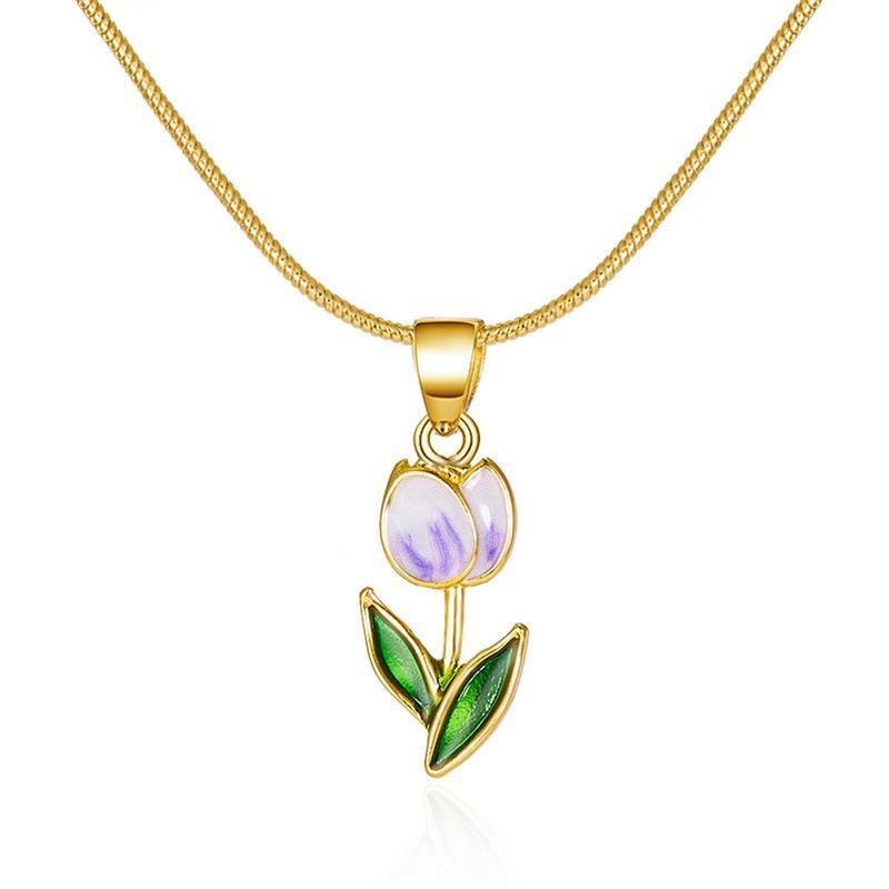 Pulsera de collar de aceite de moda de tulipán de flores románticas