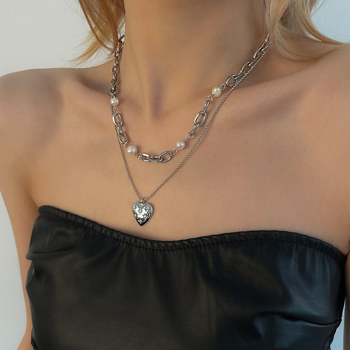 Collana di perle multi-parte a forma di cuore dolce