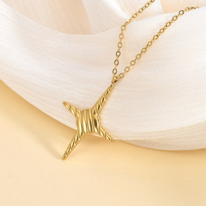 Sky Eight-pointed Stars Three-dimensional Carved Double-sided Pendant Necklace