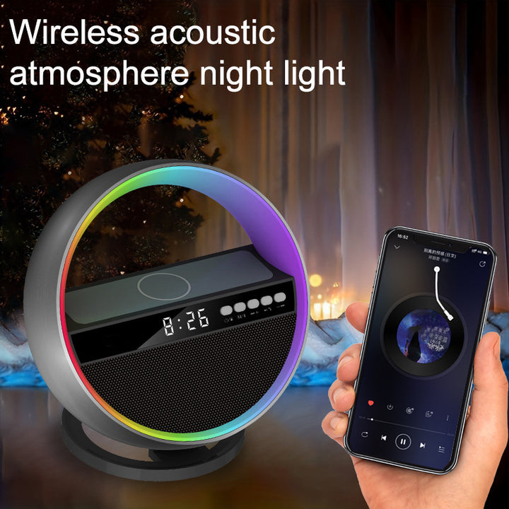 2024 Yeni Çok Fonksiyonlu RGB Gece Işık Kablosuz Şarj Cihazı Bluetooth Hoparlör Büyük G Ambiyans Işık Ev Dekor