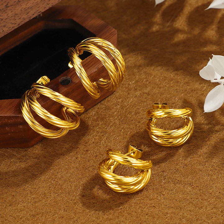 Модни обеци с три пръстена Титаниев стомана без избледняване на реколта