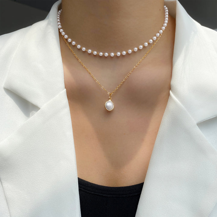 Modeschmuck Frauen Perle Quasten Anhänger Doppelschicht Halskette Gold Perlenkette für Frauen