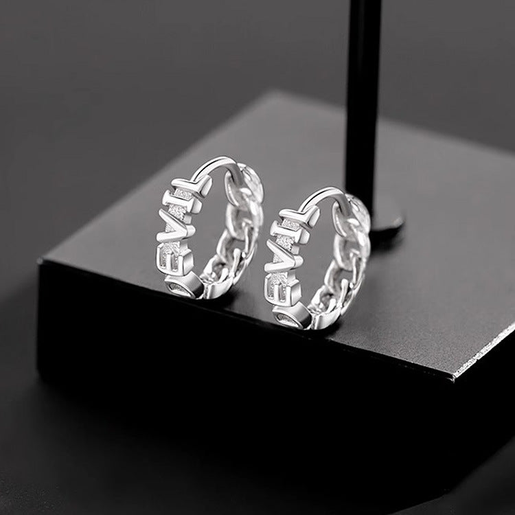 Sterling Silver Devil English Chain Earrings For Men