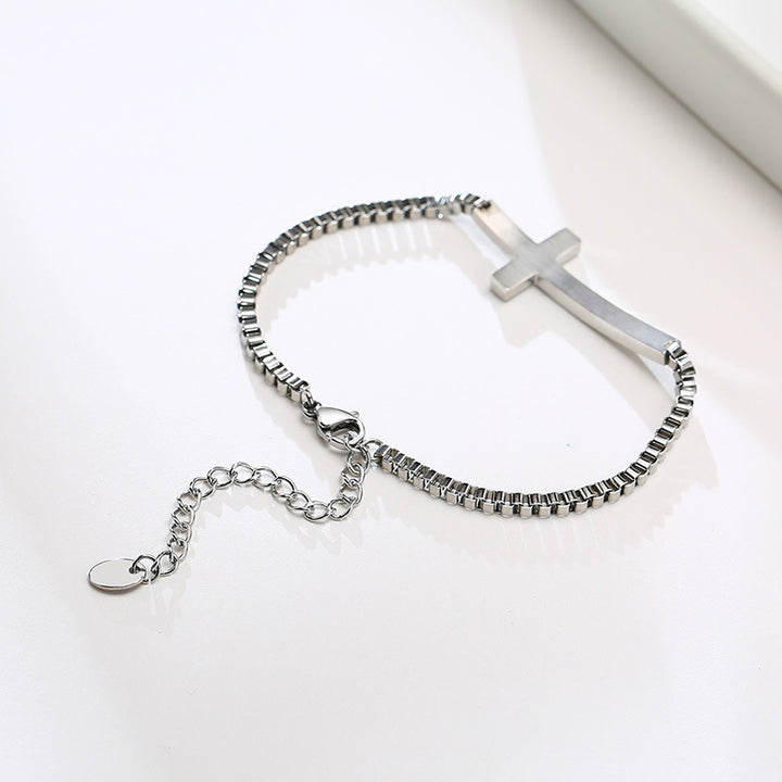 Cross Box Chain Bracelet Steel Color For Women