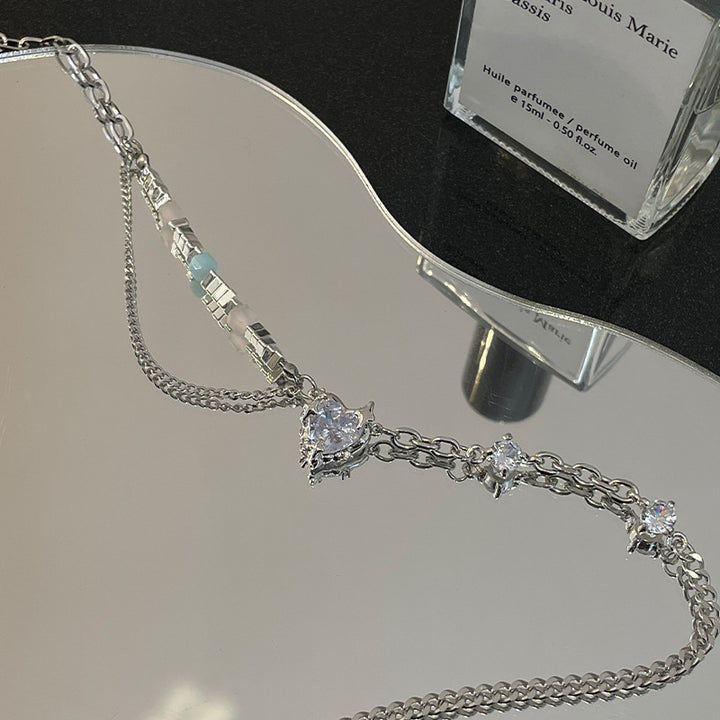 Special-interest Design Beaded Heart-shaped Zircon Necklace