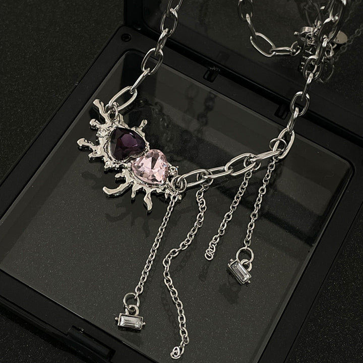 Sweet Cool Two-tone Heart Tassel Necklace For Women Special Interest Light Luxury