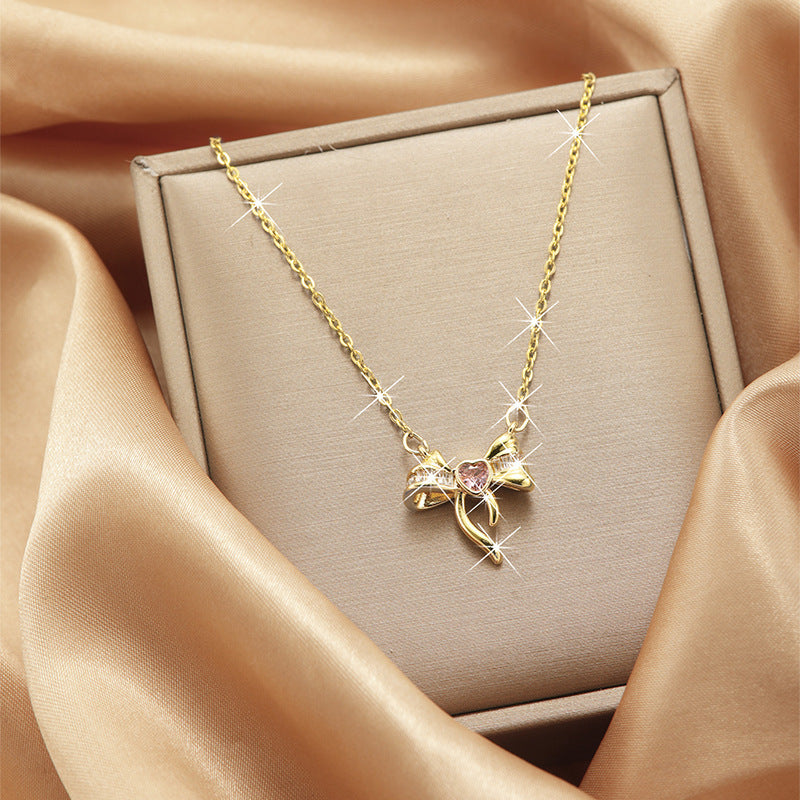 Love Heart Bow Tie Necklace Does Not Fade For Women