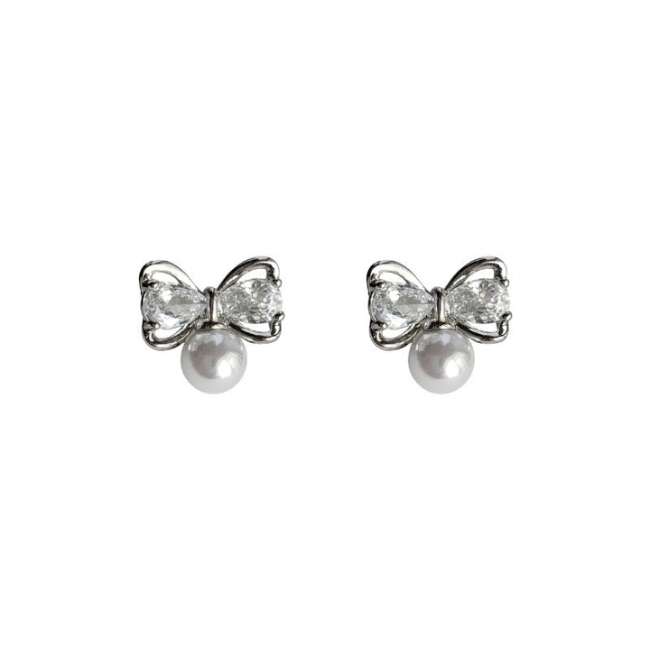 Bowknot Pearl Stud Earrings Exquisite Special-interest Design