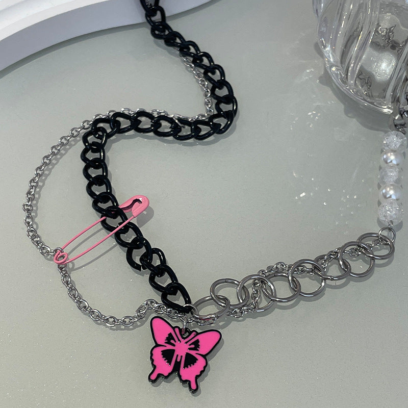 Black Chain Pin Butterfly Necklace