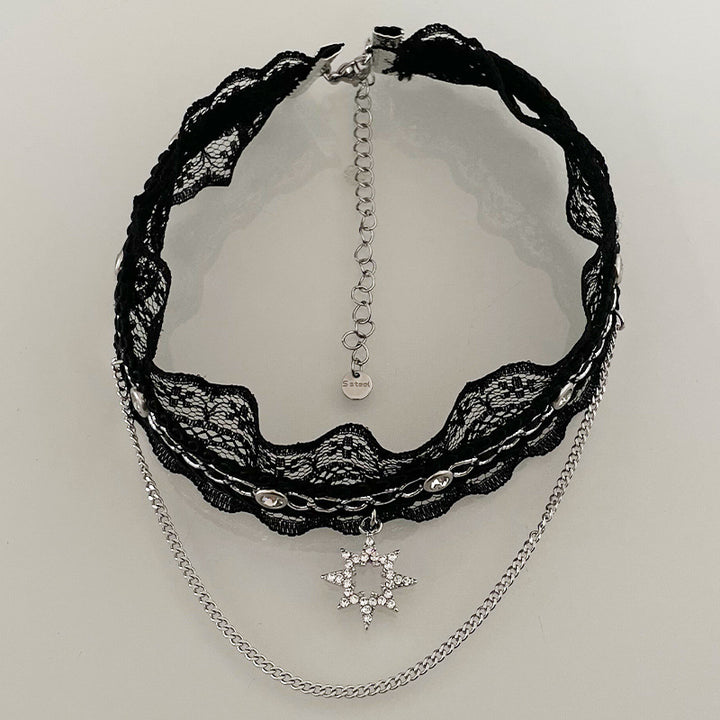 Ожерелье для женских астеризмов черного кружевного солнца