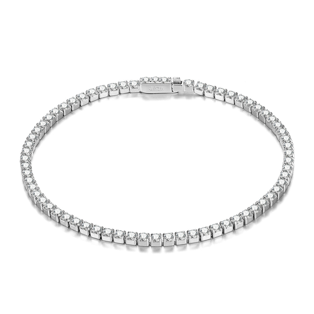 Sterling Silver Diamond Inlaid 2mm Claw Chain Roman Tennis Bracelet