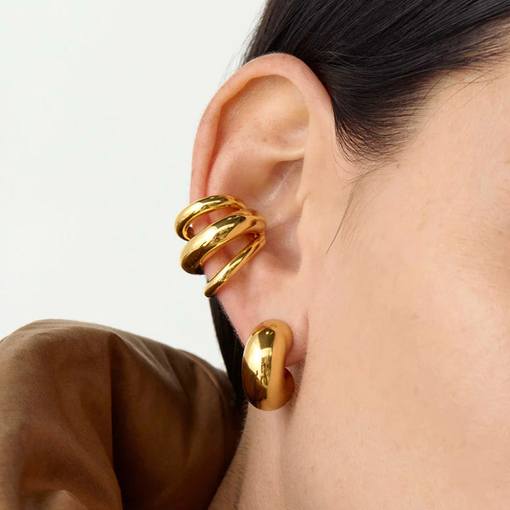 女性用シンプルな18Kゴールドステンレス鋼3層耳クリップ