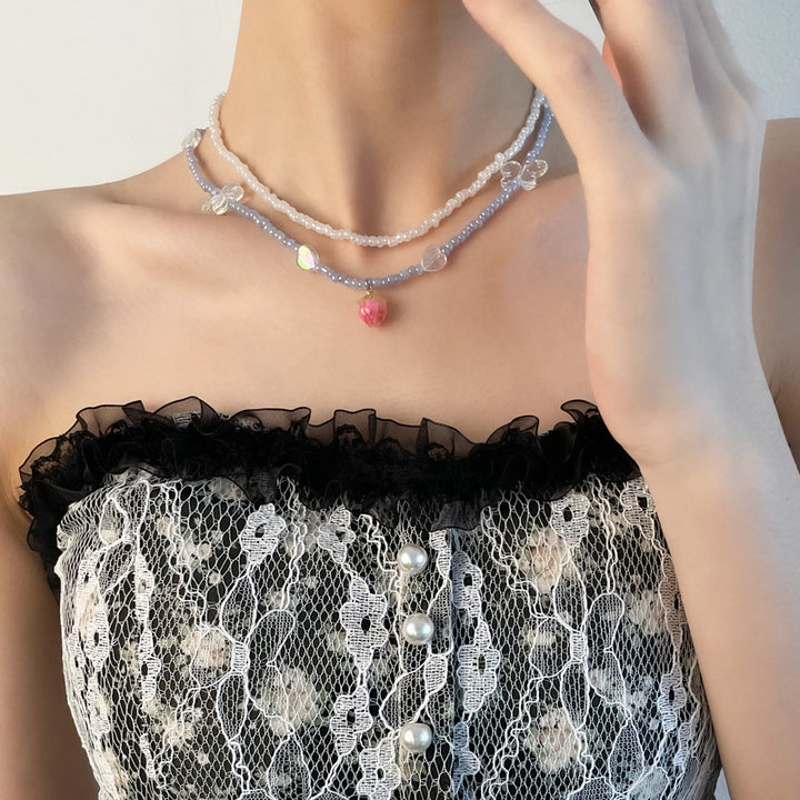 Collar de cuentas de doble capa de Flower Pearl para mujeres de interés especial Lujo de lujo