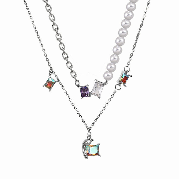 Colorful Crystals Half Love Pearl Necklace