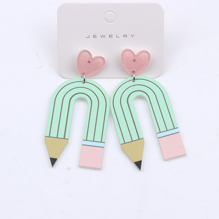 Printing Color Contrast Pencil Stud Earrings Acrylic Earrings