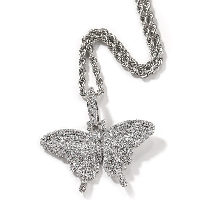 Европейский хип -хоп цвет мини -бабочка ожерелье с персонализированным алмазом твердые подвесные украшения