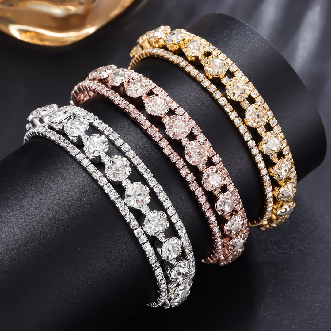 Strass-Diamant-Wickeln mit offenem Drei-Ring-Armband für Frauen