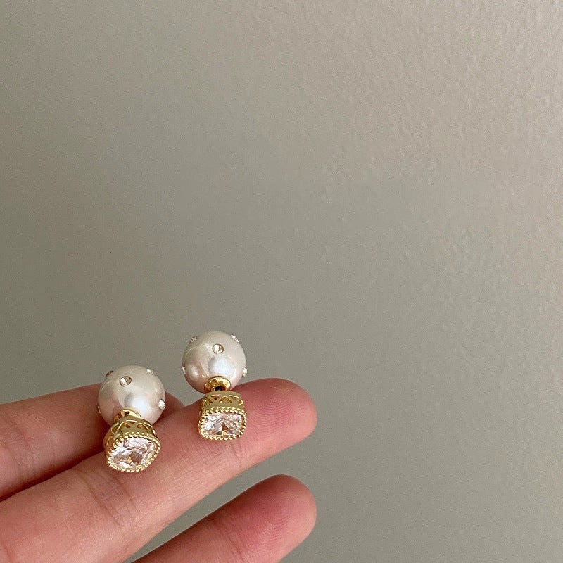 Pendientes de perlas de circón retro para mujeres