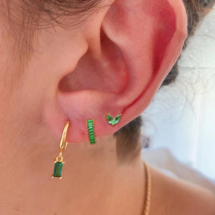Rechthoekige zirkoon oorbellen micro-ingestelde groene geometrie