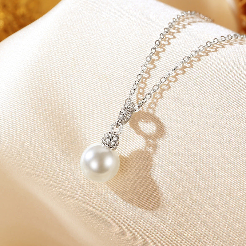 S925 Silver Fashion Affordable Luxury Style Pearl Necklace for Women Rhinestone Zircone