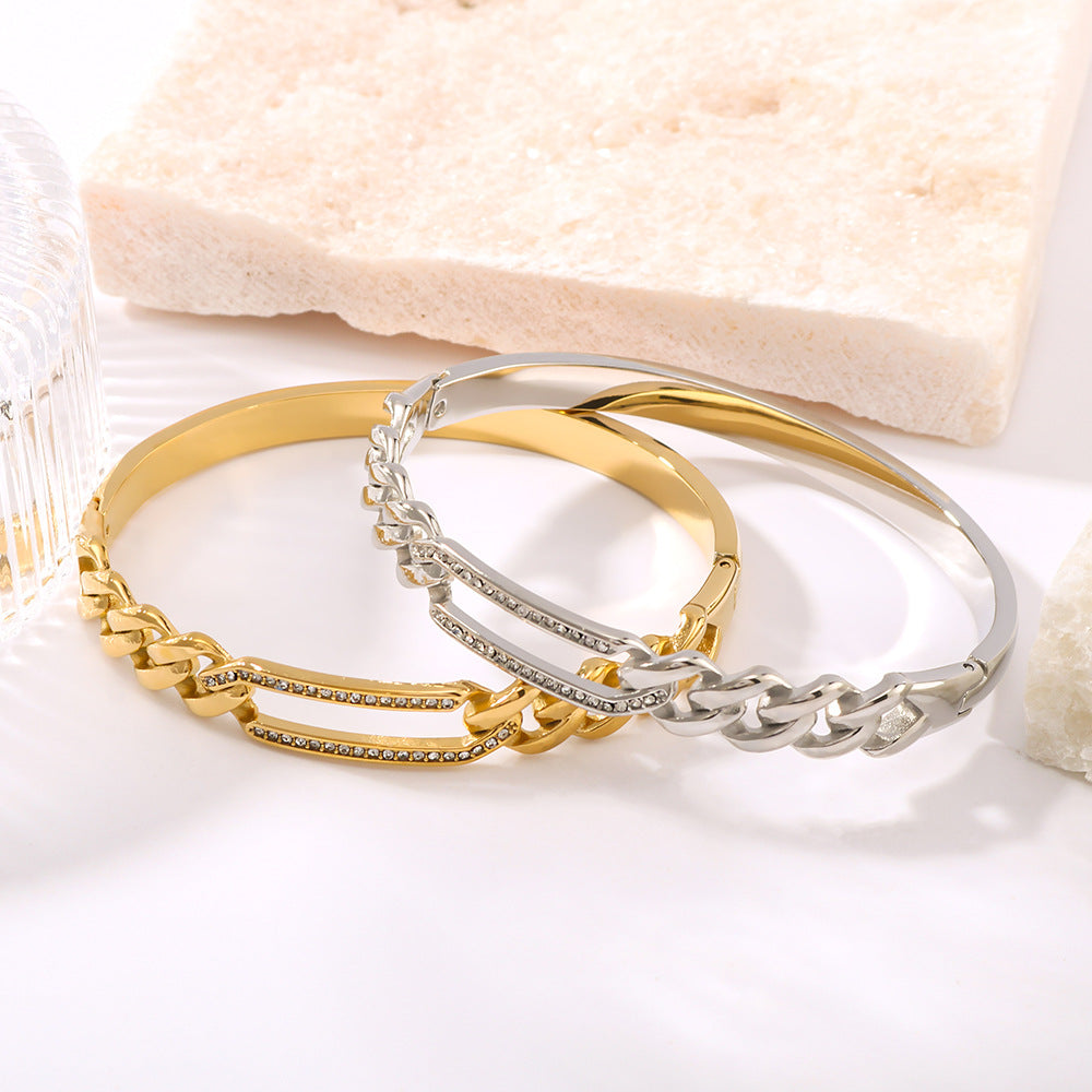 Textura de giro Rectangular hueco de acero inoxidable 18K Gold Bracelet de mujeres chapadas