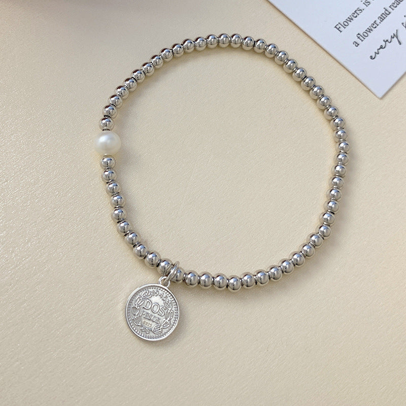 S925 Bracelet en argent sterling femelle de marque ronde portrait perles rondes élastiques