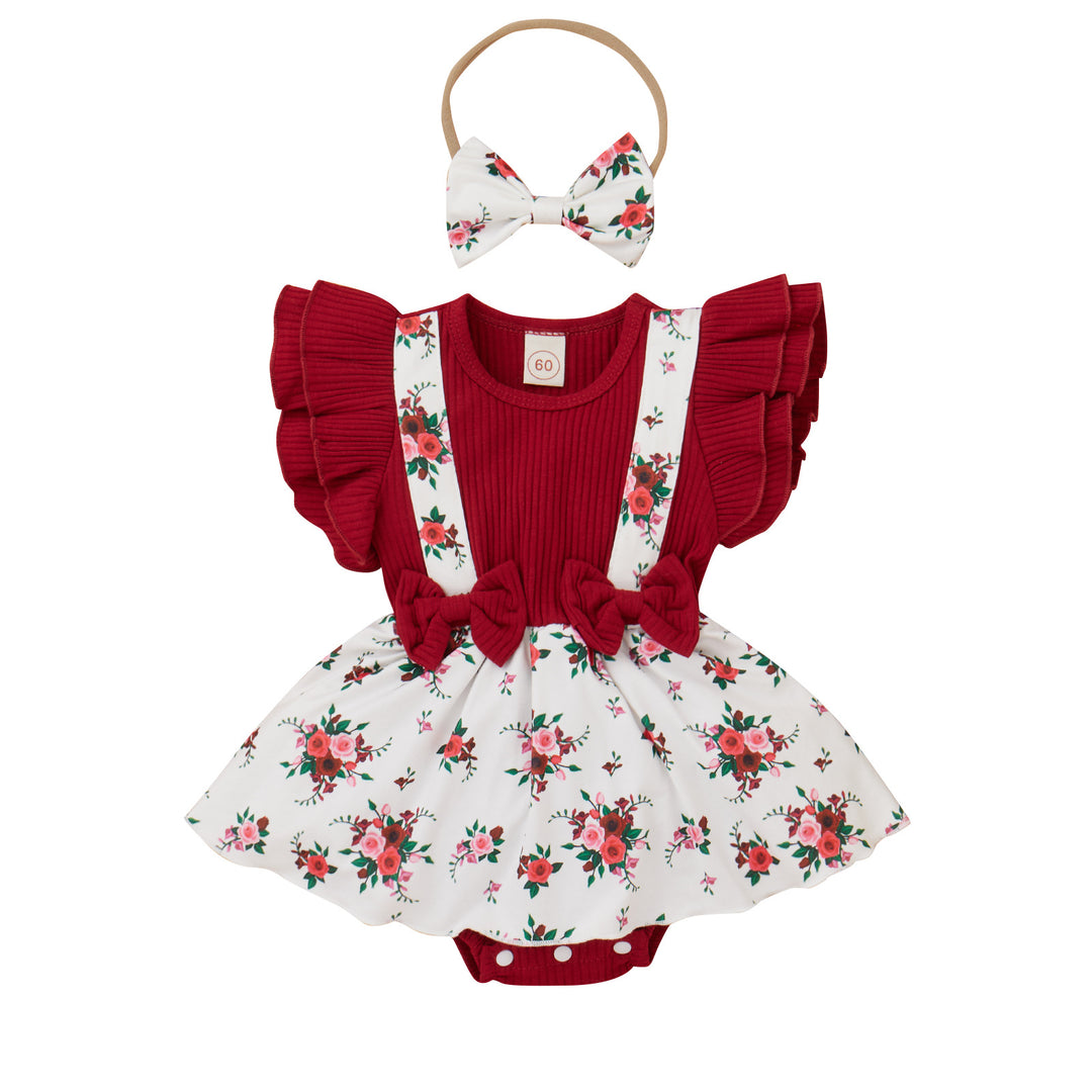 Barnas klær Baby Girl Infant Baby Cotton Flounced Sleeve Printed One-Piece Rompers Jumpsuit