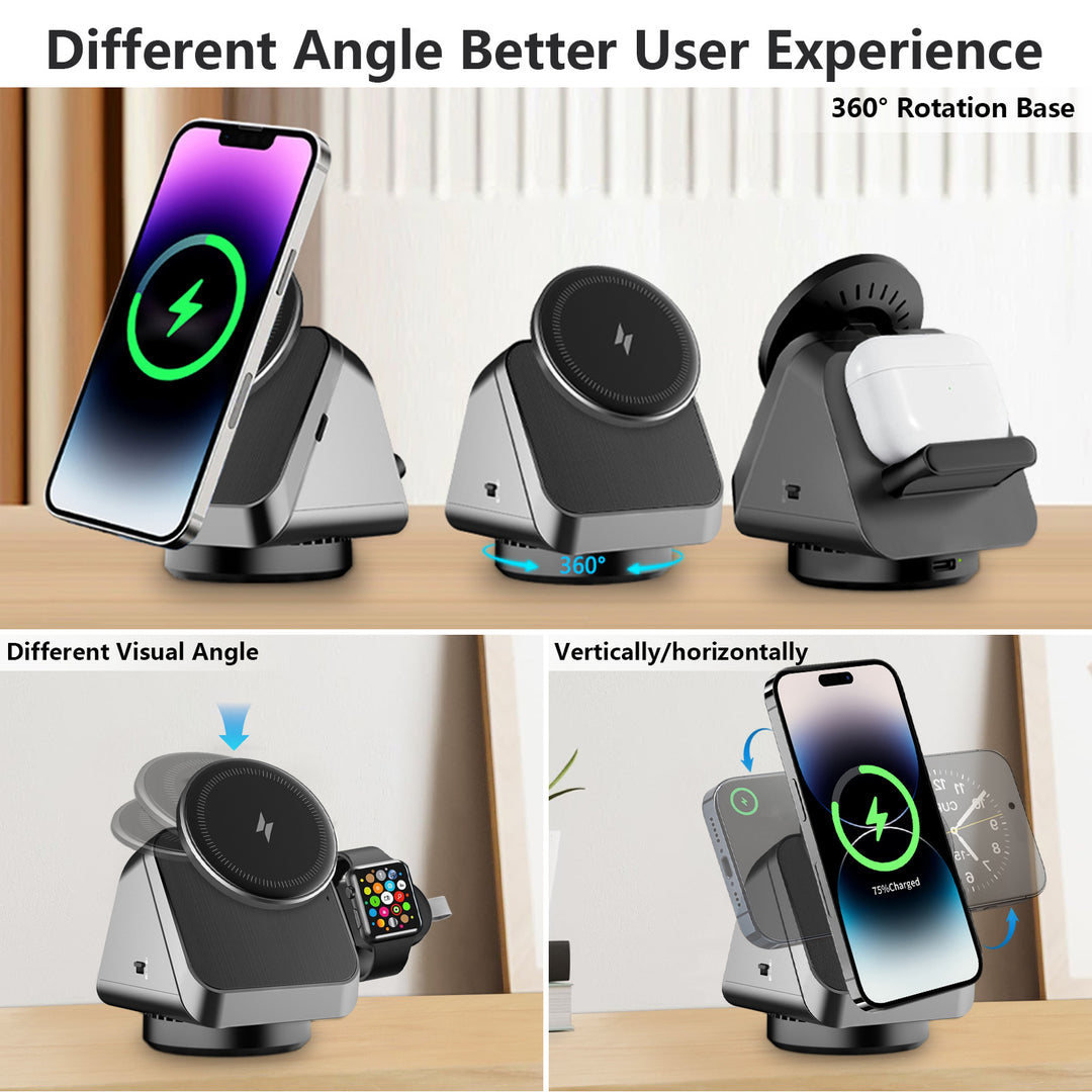 Tres en uno Magsafe Magnetic Wireless Charger Mobile Watch Auriculares