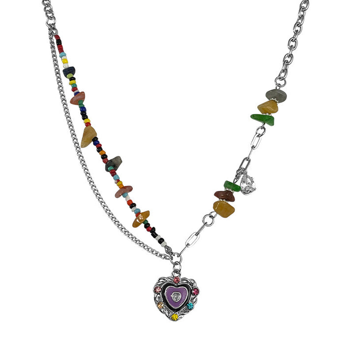 Colorful Gravel Beaded Stitching Love Necklace