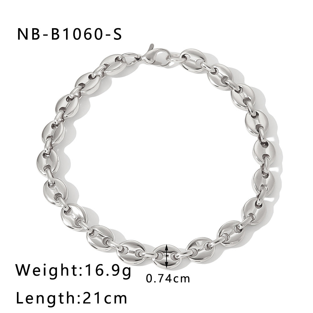 European And American Hip Hop Style Stainless Steel Pig Nose Bracelet