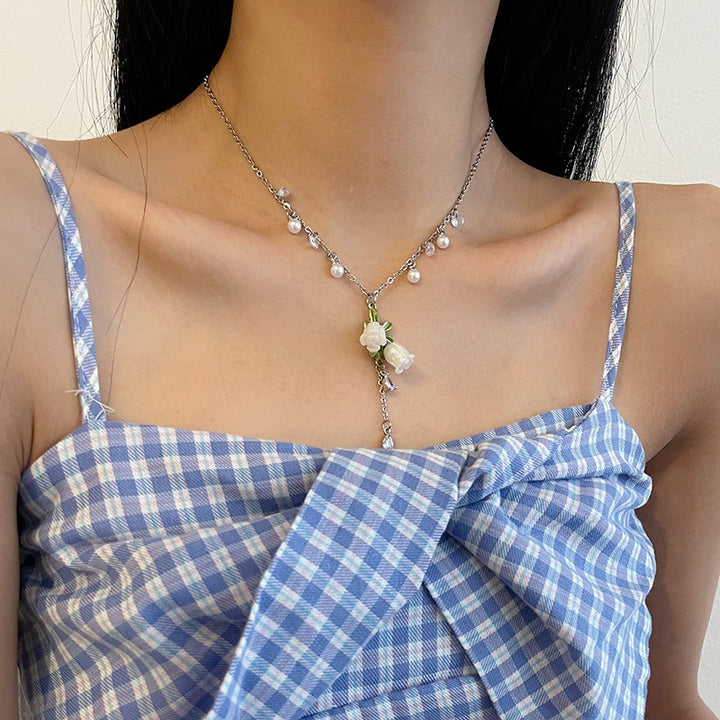 Süße kühle weiße Blume Perle Quasten Halskette