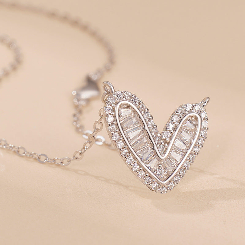 925 Silver Necklace High-grade Love Light Luxury Minority Zircon Clavicle Chain