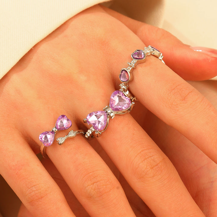 Love Heart Bow Tie Tre-Piece Ring Set Women