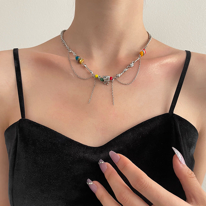 Irregular Color Gravel Tassel Necklace