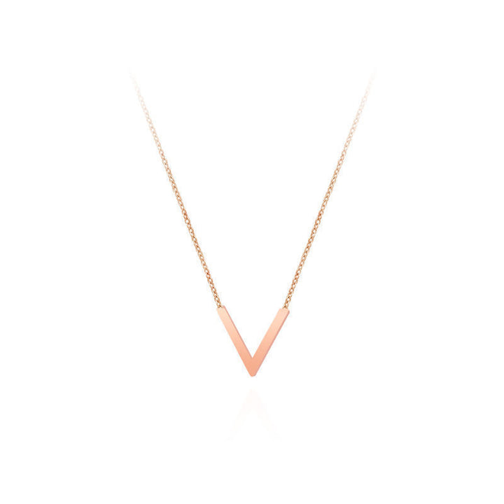 El collar de acero de titanio en forma de V de oro rosa de moda no se desvanece para las mujeres