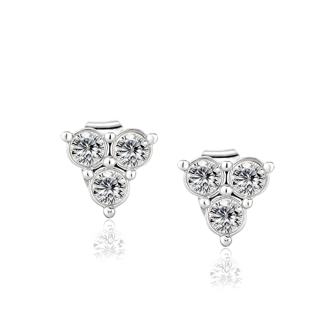 Silver Needle Love Heart Stud Earrings Design Cross