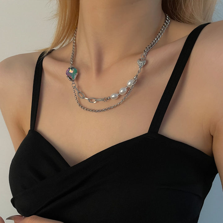 Cristales coloridos collar de perlas múltiples en forma de corazón