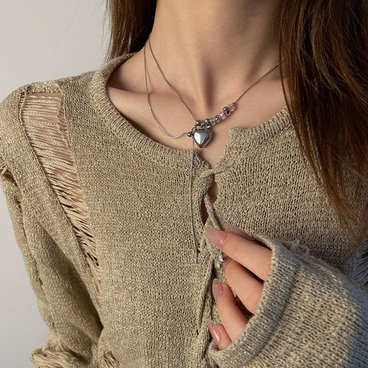 Special-interest Design Titanium Steel Heart Tassel Necklace