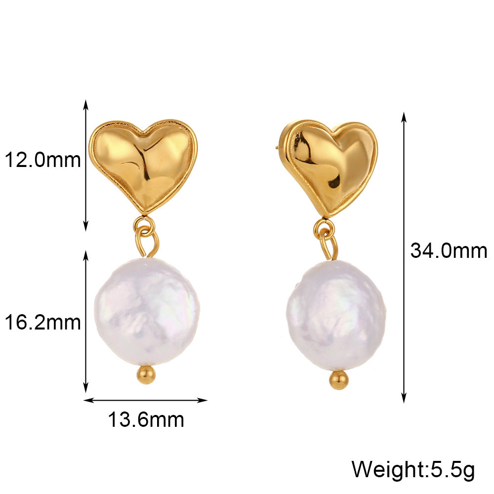 18k Gold Peach Heart Freshwater Pearl Pendant örhängen