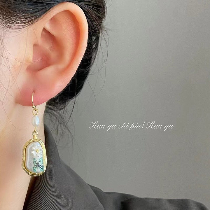 Chinese Retro Butterfly Flower Women's Baroque Pearl Earrings