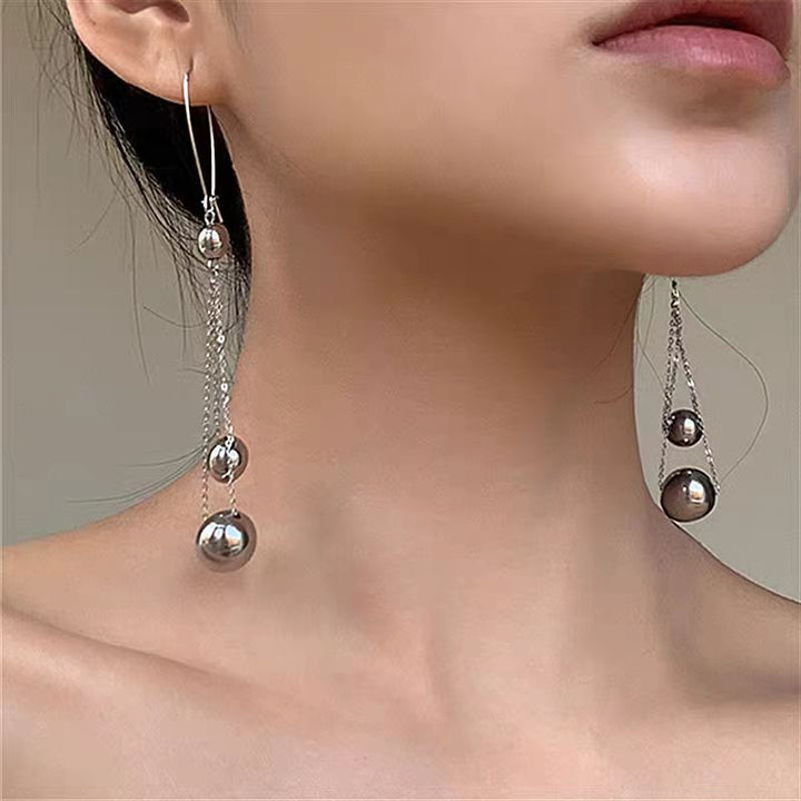 Koreaanse stijl gepersonaliseerde metalen kralen Tassel oorbellen lang