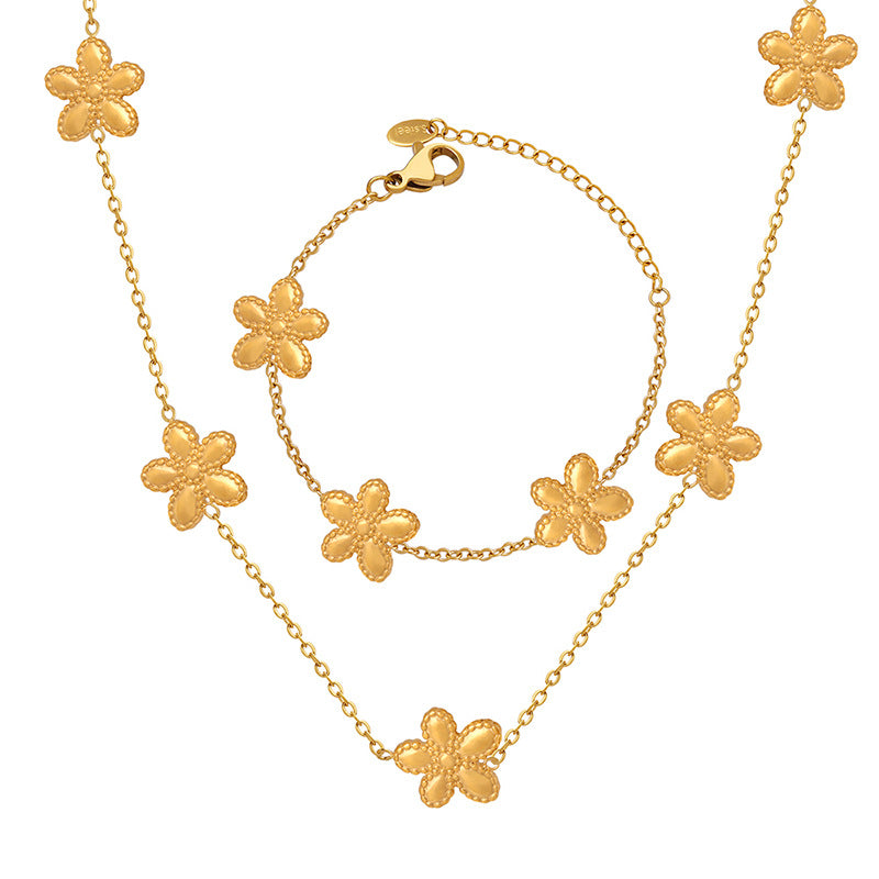 Niche Round Flower Bracelet And Necklace Set